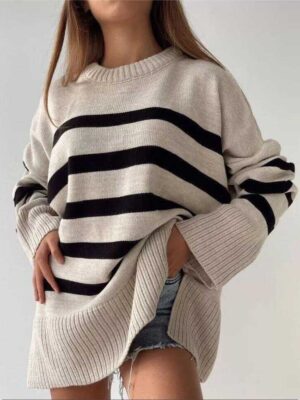 Striped Loose Hooded Sweater Jacket