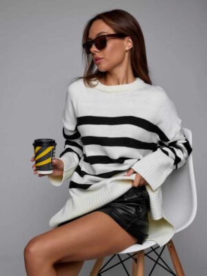 Striped Loose Hooded Sweater Jacket-2