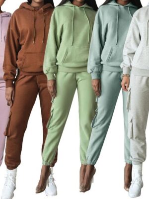 Autumn and Winter Solid Color Hooded Pullover Long Sleeve Sweatshirt Cotton Fashion Closed Leg Pants Set