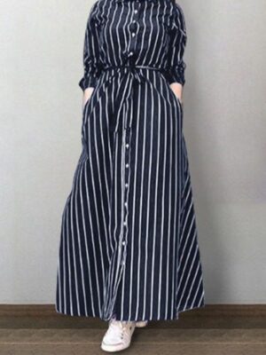 Long Dresses Casual Temperament Women's Striped Blouse Robe